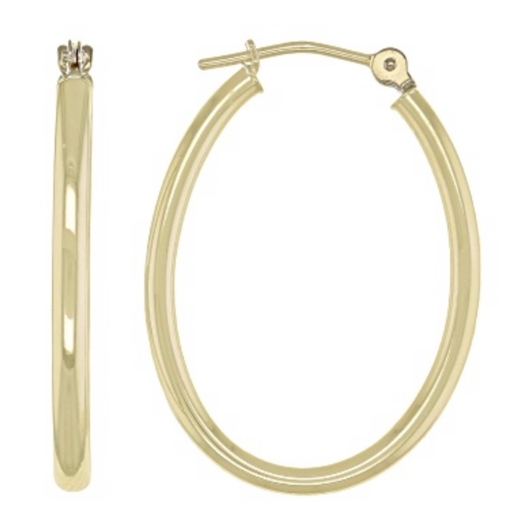 14K Yellow Gold 2x25MM Oval Tube Hoop Earrings
